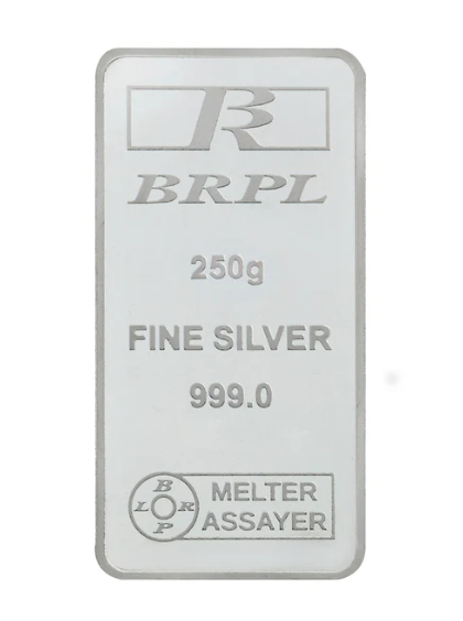 BRPL 250 gram fine silver bar, 999 purity