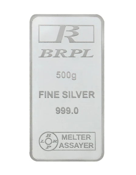 BRPL 500 gram fine silver bar, 999 purity